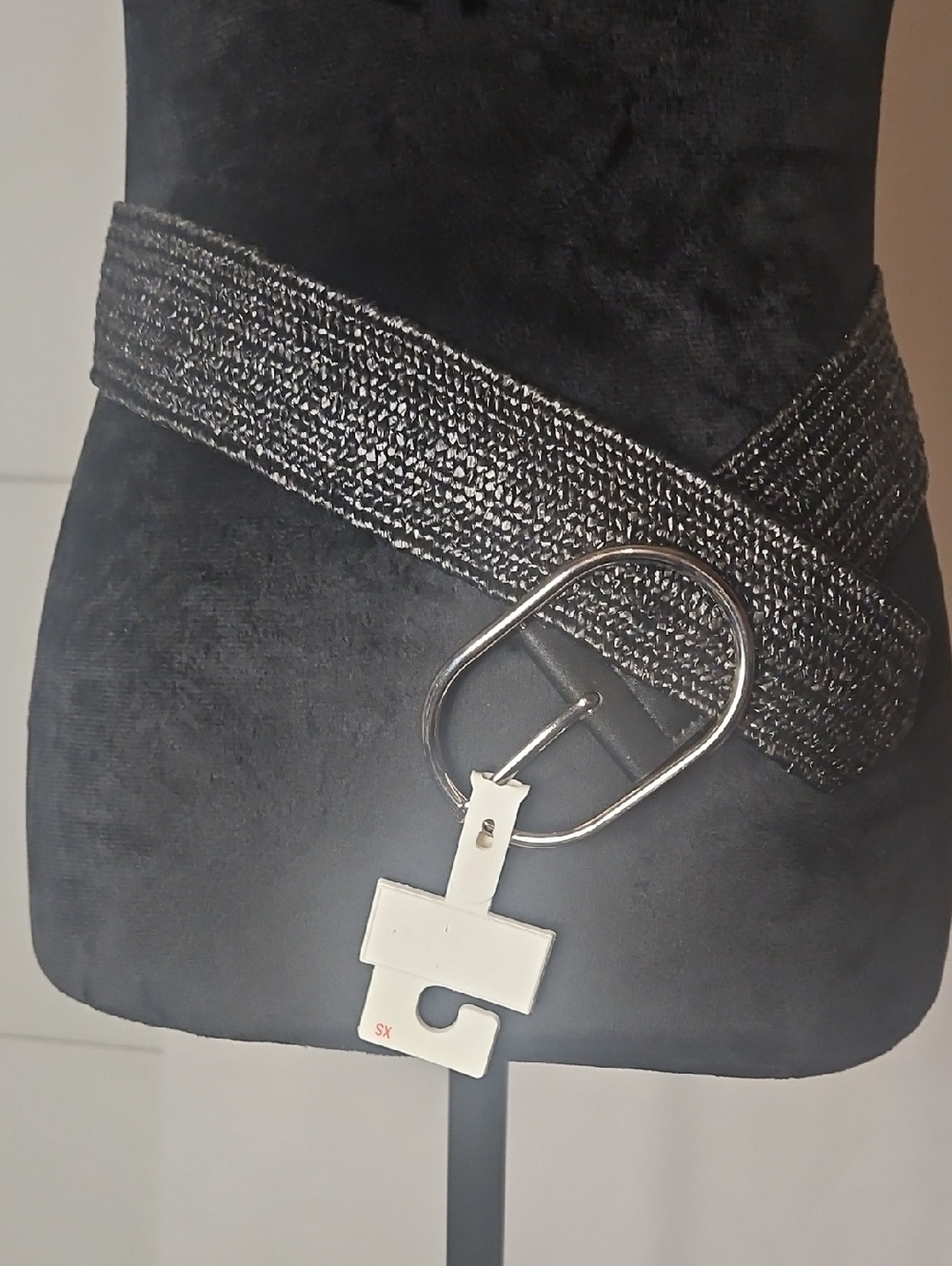 Target Black Woven Metallic Stretch Belt with Silver Oval Buckle